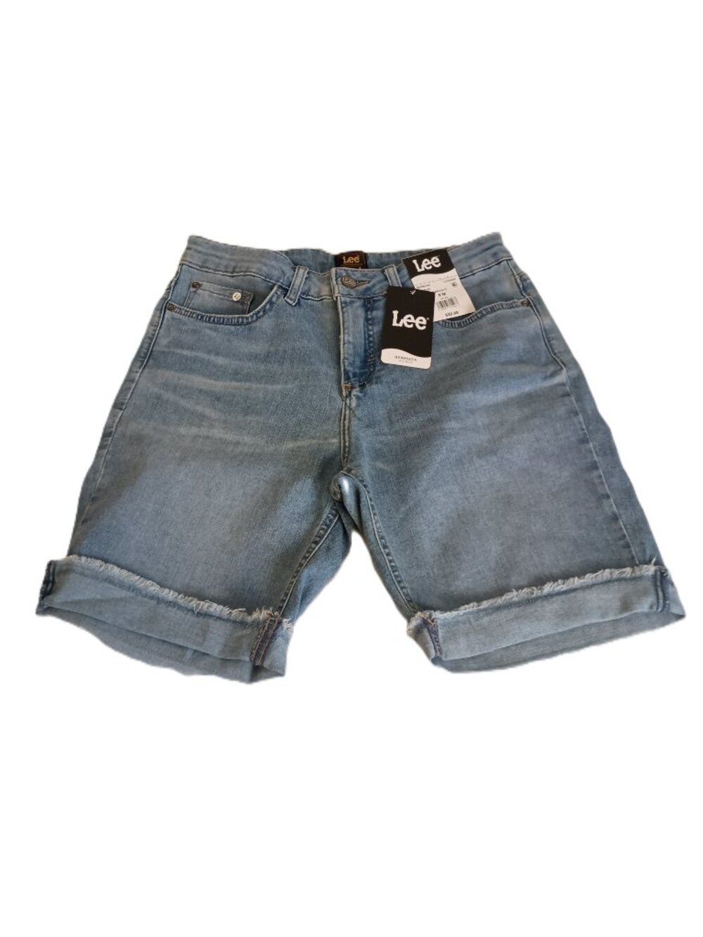 Lee Bermuda Mid-Rise Shorts Light Blue Frayed Hem NWT Women’s 8 - Picture 2 of 16
